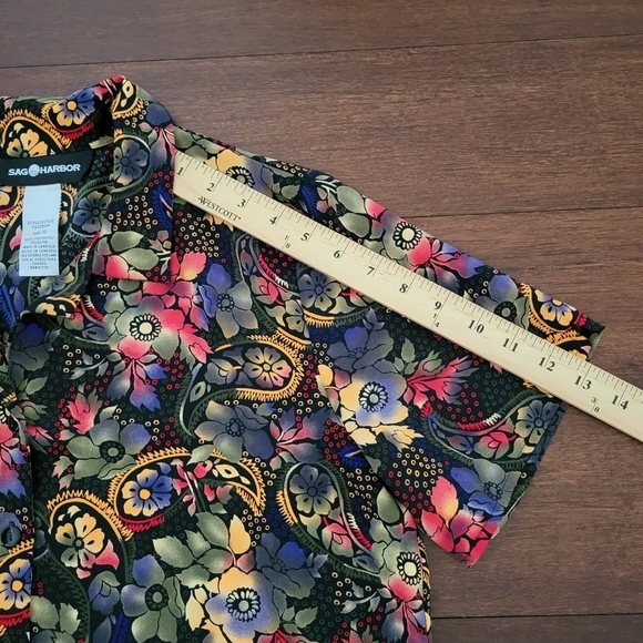 Sag Harbor Womens Vtg 90s Short Sleeve Tie Back Button-Up Top Size 12 Multicolor - Picture 8 of 8
